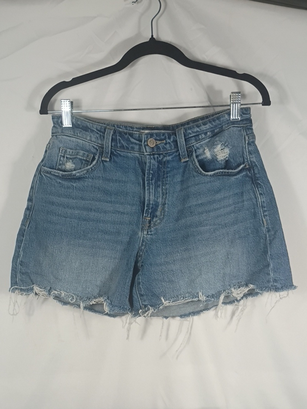 EUC Flying Monkey Light Blue Distressed Mid-Rise Jean Shorts Women's Size 27